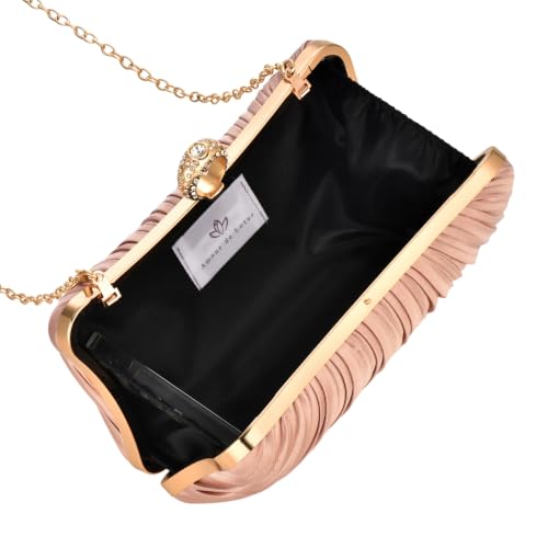 Image of Fashion Women's Evening Bags, Gold Silk Luxury Handbags with Chain Stylish Purses for Wedding Party