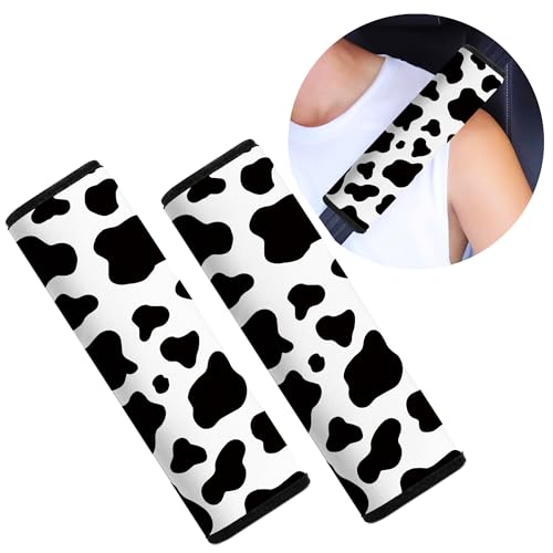 Image of Car Seat Belt Pad Cover, 2-Pack Soft Car Safety Seat Belt Strap Shoulder Pad for Adults and Children, Suitable for Car Seat Belt, Backpack, Shoulder Bag (Cow Pattern)