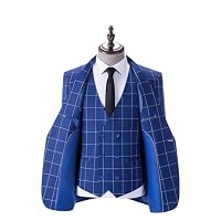 Solovedress Anzüge für Herren 3 Teilig Klassischer Karierter Herrenanzug Sakko Hose Weste für Hochzeiten und Geschäft (Royal Blue,3XL) – Ansicht 3