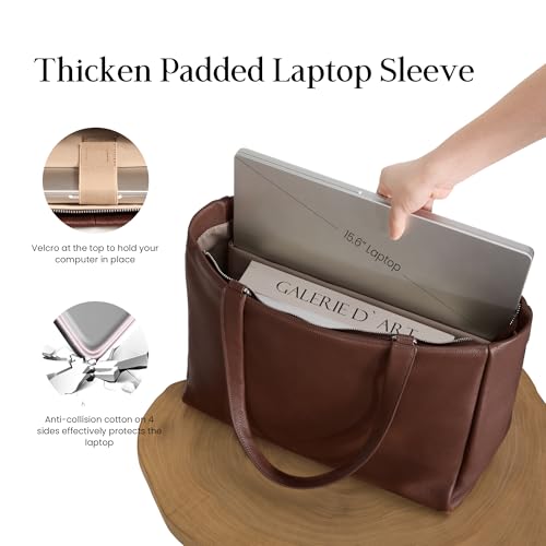 Image of befen Genuine Leather Work Tote Bag for Women with 15 inch Compartment | Real Leather, 15 inch Laptop Sleeve, Trolley Strap, Zipper, Cup Holder