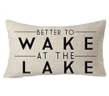 FELENIW Better to Wake at The Lake Adventure Awaits Cotton Linen Decorative Throw Pillow Cover Cushi