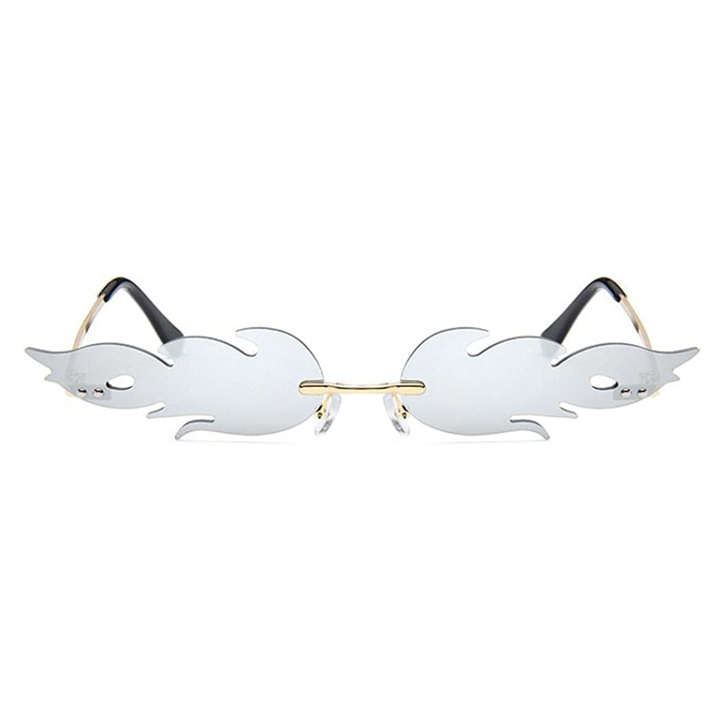 Ruluti Men's White Mirrored Lens Wo Fire Flame Sunglasses Rimless Wave Summer Eyewear Novelty Eye Glasses