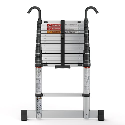 Nestling Telescopic Ladder 4.9m/16ft, Soft Close Ladder with Hooks & Stabiliser, 15 Steps, 150kg Load, 4.9m-soft close (SC-1049)