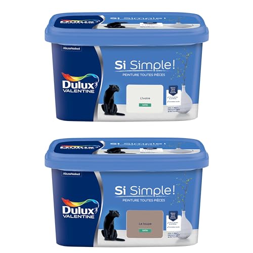 Dulux Valentine Peinture Si Simple Peinture Intérieure Toutes Pièces Satin - Peinture Murs et Plafonds, Portes et Plinthes - Lot de 2 - Couleurs : L'Ivoire & Le Taupe...