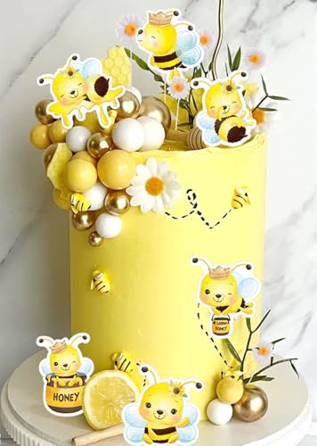 JeVenis Cute Bee Cake Decorations Honey Comb Decorations Bee Cupcake Toppers Daisy Flower Cake Topper for Baby Shower Birthday Bridal Shower
