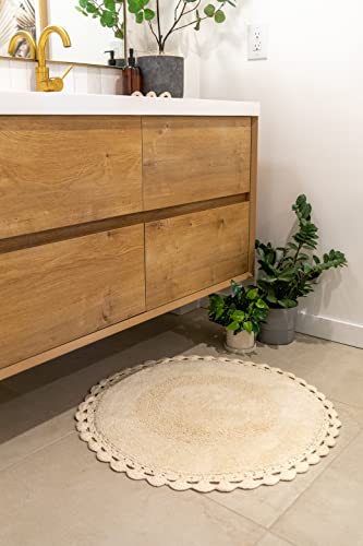 Unique Round Boho Bath Mat with Crochet Contour - 100%