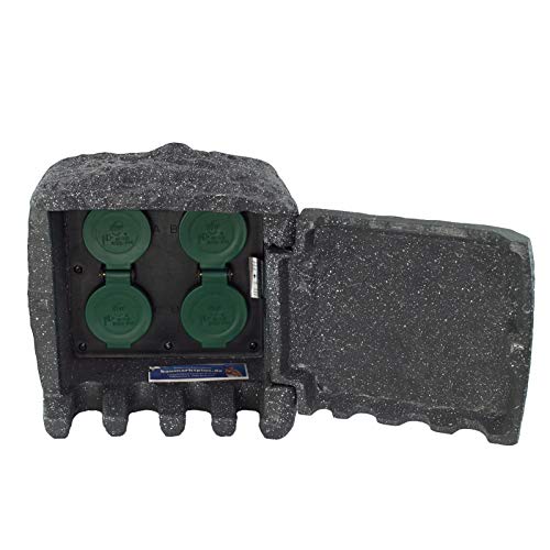 Preisvergleich Produktbild Gartensteckdose Stein Außensteckdose Dunkelgrau 2m Kabellänge 4 Steckdosen Mehrfachsteckdose Steckerleiste Steinsteckdose