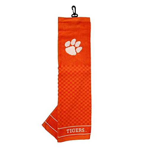 Image of Team Golf NCAA Clemson Tigers Embroidered Golf Towel Embroidered Golf Towel, Checkered Scrubber Design, Embroidered Logo