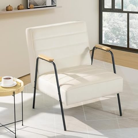 KithKasa Velvet Sofa Chair, Comfy Modern Living Room Chair Metal Leg Armchair, Living Room Soft Cushion Casual Chair, Bedroom, Beige, Single Chair Cover