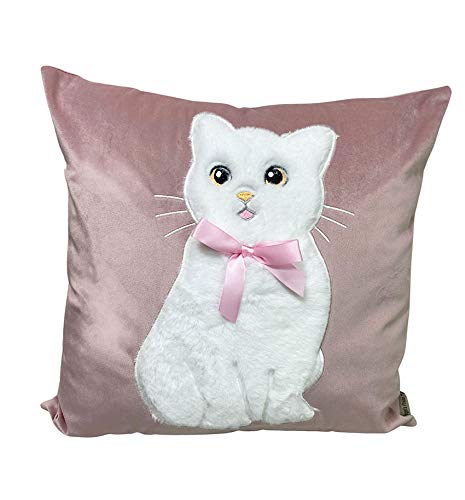 Angel's Pride 1 Funda de Almohada con Aspecto de Terciopelo Hecho a Mano, dise�o de Gato, Decorativa, coj�n de sof�, para resaurant Hotel 45 x 45 cm (Rosa)