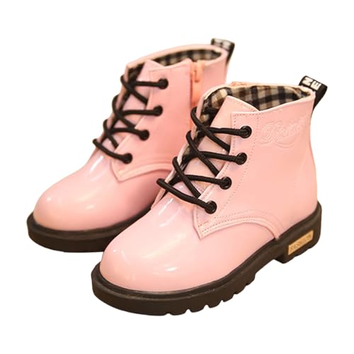 IWIHMIV Girl Ankle Boots Warm Side Zipper Short Booties Lace up Non Slip Outdoor Winter Shoes for Kids2