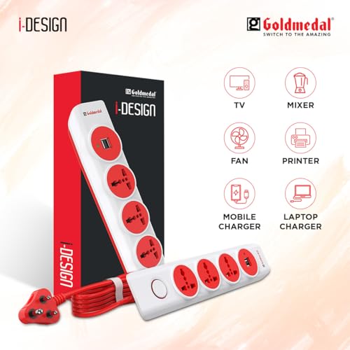 Image of Goldmedal i-Design 4x1 Extension Cord with Dual USB (A+A) | 2 M Cable