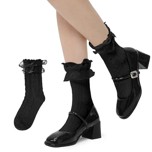 Image of Komorebi Ruffle Socks Woman-Lace Frilly Socks Women-Soft Cotton Cute Sock for Women Girls