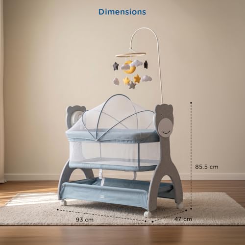 Image of Mee Mee Sweet Love Automatic Electric Cradle with Cot Mobile | Built-in Soft Night Lamp | Remote 3-Speed Swing | Soothing Music & Bluetooth | Smart Timer | Lockable Wheels | Baby Bassinet 0-12 Months