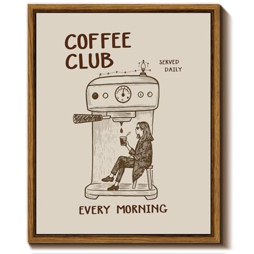 C8BUSIS Vintage Coffee Club Wall Art Trendy Cafe Canvas Print Woman Drinking Coffee Poster Picture Café Aesthetic Artwork 8x10 inches Unframed Painting for Dining Room Kitchen Coffee Bar Decoration
