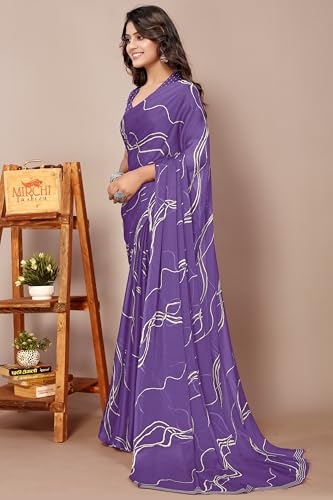 Image of MIRCHI FASHION Saree for Woman Chiffon Georgette Geometric Printed | Lightweight Farewell and Women's Office Sari with Blouse Piece
