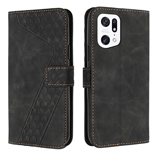 OKZone Kompatibel mit Oppo Find X5 Pro Hülle, PU Leder Handyhülle Tasche Wallet Schutzhülle Oppo Find X5 Pro, Flip Cover Klappbar Stoßfeste Brieftasche Etui mit Magnet Kartenfach Lederhülle (Schwarz)