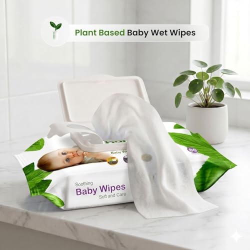 Image of Novel Baby Wet Wipes 72 Wipes x Pack of 5 (360 Wipes) | Aloe Vera, Chamomile, Jojaba Oil, Vitamin E Enriched | pH Balanced, Alcohol, Hypoallergenic & Paraben-Free | Extra Thick & Moist wet | Anti Rash Soft Gentle Baby Wipes