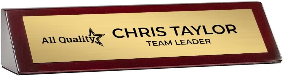 Custom Color Logo Rosewood Nameplate - Personalized Desk Sign with Company Logo, Name, and Title (2 x 10" or 2 x 8")