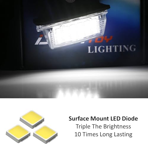 iJDMTOY Xenon White Full LED License Plate Light Kit Compatible With Toyota Camry Highlander Prius C Avalon Yaris, By 18-SMD White LEDs & Can-bus Error Free by iJDMTOY - Image 2