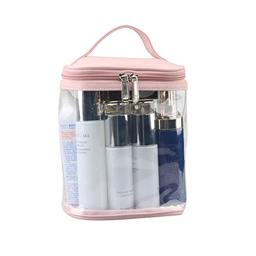 Pochette de maquillage transparente rose aux finitions soignées