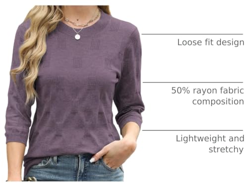 Image of Sweaters for Women 3 /4 Sleeve Tops Round Neck Loose Casual Tunic Blouses