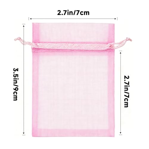 Image of joycraft 50Pcs Pink Organza Chiffon Gift Bags, 2.7x3.5 Inch, Valentine's Day, Solid Pattern