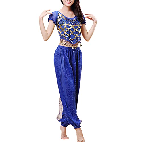 Oneyijun Damen Bauchtanz Kostüm Sets Tanz Tanzen Top Laterne Hosen Professionel Karneval Tänzer Outfit Suit
