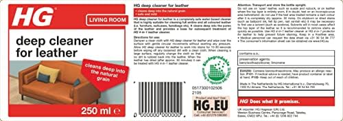 HG Deep Cleaner for Leather, Cleans Leather Sofas, Settees, Chairs & Accessories Deep in The Pores, Safe Caring & Mild Stain Remover, Gentle Water Based Formula - 250 ml Bottle (173030106)