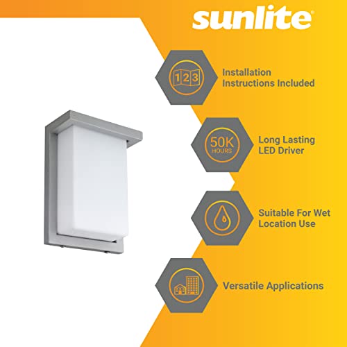 Image of Sunlite 81480 8 inch Modern LED Wall Sconce Light, Outdoor Fixture, Adjustable 3 CCT 3000K-5000K, 12 Watts, 600 Lumens, Opal Shade, Brushed Nickel Frame, Indoor For Bathrooms, Garage, Hallways & Entryways