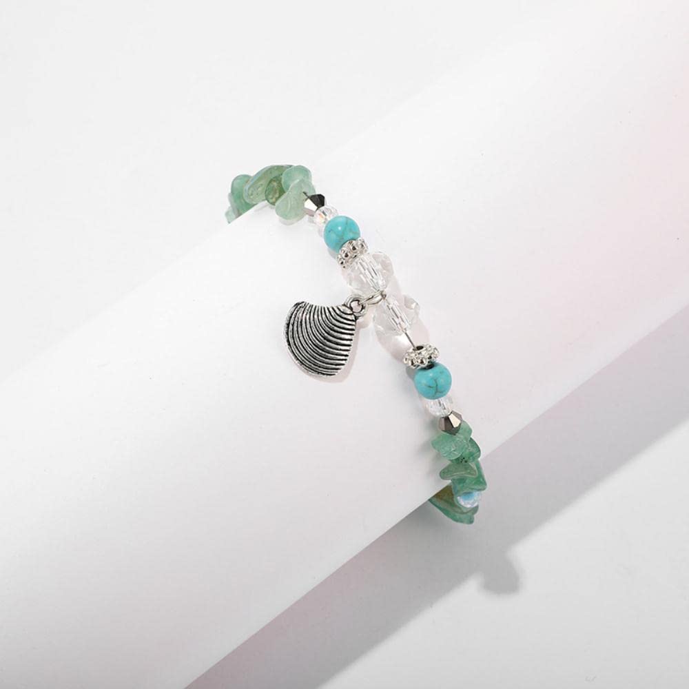 Tobilleras con cuentas de piedra Irregular verde para mujer, colgante de concha de mar de Metal, joyería para pie de playa, tobilleras con dijes