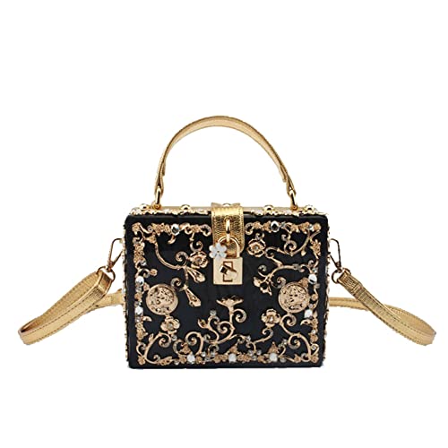 Tngan Women Evening Clutch Acrylic Square Box Bag With Rhinestones Shoulder Bag Crossbody Bag Handbag, Black #TOP21