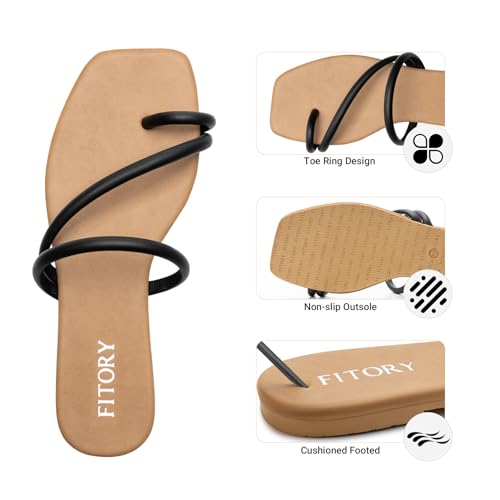 Image of FITORY Women's Cross Strap Flat Sandals,Fashionable Toe Ring Thong,Open Toe Slide Shoes for Summer Size 6-11