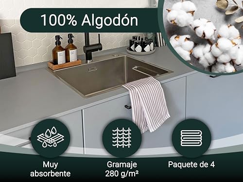Miniatura 3 de Zollner 5 Paños De Cocina A Rayas, 50x70 Cm 100 Algodón, Gris Piedra, 200 G