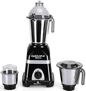 Gemini Triaa 1000W Mixer Grinder with 3 SStainless Steel Jars (1 Wet Jar, 1 Dry Jar and 1 Chutney Jar), Black.Make In India