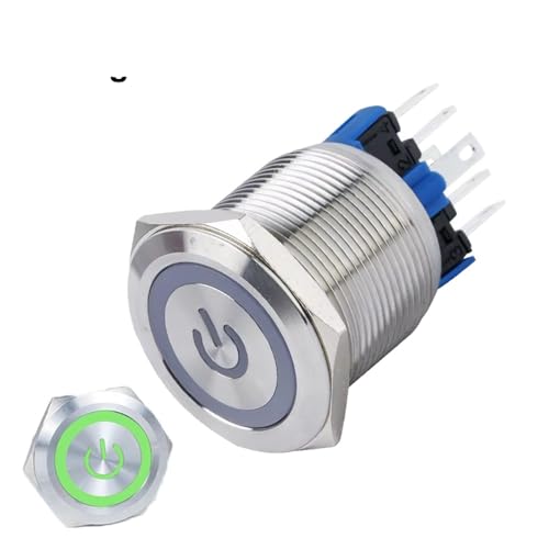 Interrupteur métallique 22mm LED verte 12V momentané 1NO1NC pour commande industrielle