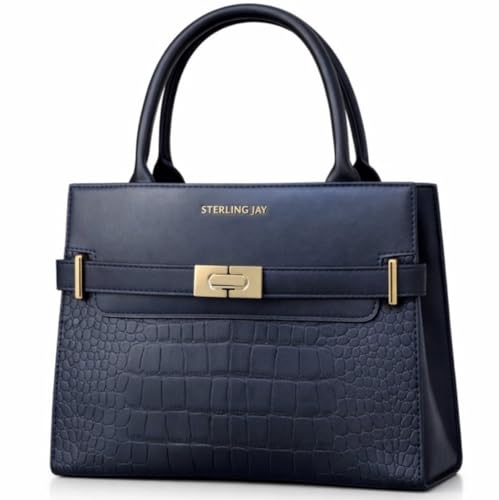 Women’s Croc-Embossed Satchel Bag – Black Vegan Leather