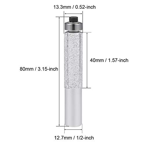 Uxcell 13.3Mm Diamond Straight Router Bit Brazed Cylinder Profile Wheel 1/2-Inch Shank With Bearing For Stone Marble #TOP1