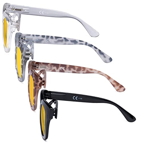 Image of Eyekepper 4 Pack Oversized Blue Light Filter Glasses Women Computer Reading Glasses Amber Tinted +0.75