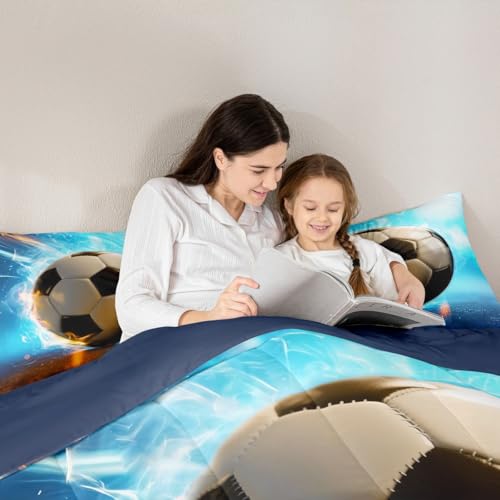 Image of Feelyou 3D Soccer Comforter Set King Size Kids Football Gaming Pattern Bedding Set for Boys Girls Sports Theme Duvet Quilt Room Decor