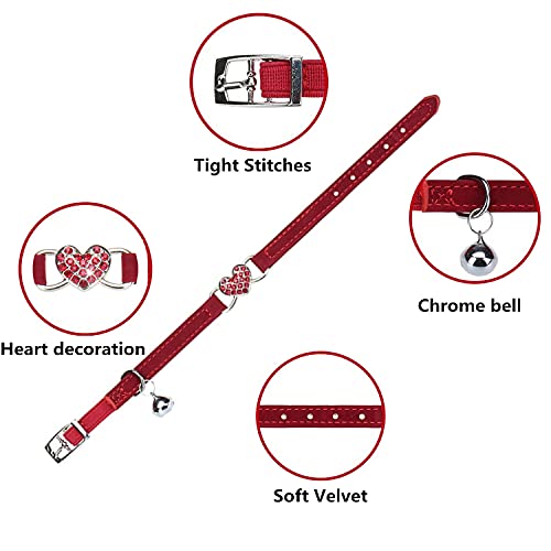 WDPAWS Heart Bling Cat Collar with Safety Belt and Bell Adjustable 8-10 inches for Kitten Cats (Black) - Image 5
