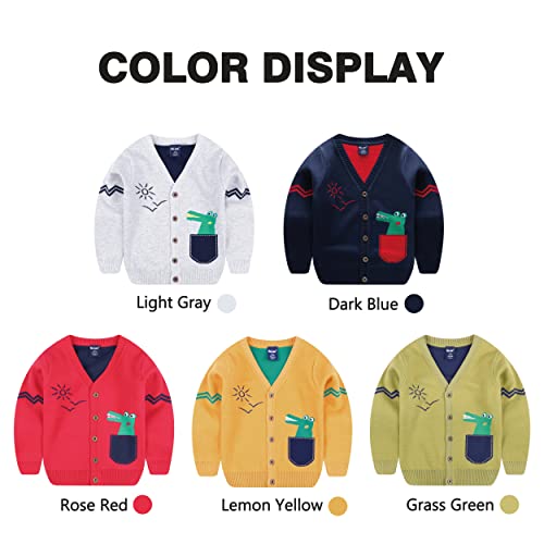 Cute Knitted Sweater For Boys, Cartoon Dinosaur Crocodile Long Sleeve Knit Cardigan Button Down Autumn/Winter Rose Red Outerwear Christmas Jumping Sweater For Boys Girls #TOP1