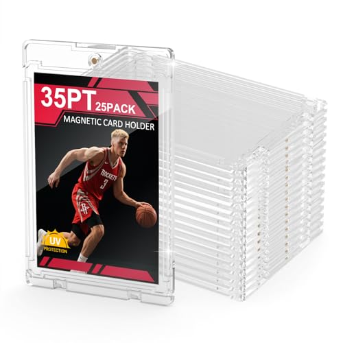 SAMYUCHO 25ct Magnetic Card Holder, 35pt One Card Touch Holders for Trading Cards, U-V Protection Card Display Case Protectors Sleeves Hard Plastic Cover for Sports Game