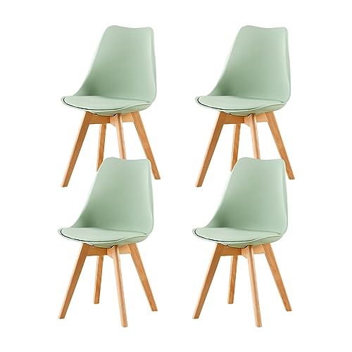 EGGREE 4er Set Esszimmerstuhl Skandinavischer SGS Geprüfter, Design Küchenstuhl Essstühle mit Polsterstuhl et Massivholz Buche Bein, Eiscreme-Grün