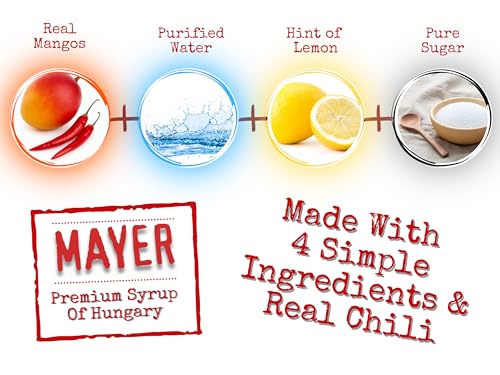 Image of Mayer Premium Chili Mango Syrup - Award-Winning Organic Fruit Syrup, Crafted with 100% Real Fruits, All Natural, Vegan, Gluten-Free - Ideal for Cocktails, Coffee, Desserts, Cocktails (16.9 oz)