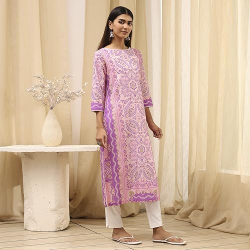 Image of BIBA Women Cotton Straight Fit Straight Printed Kurta
