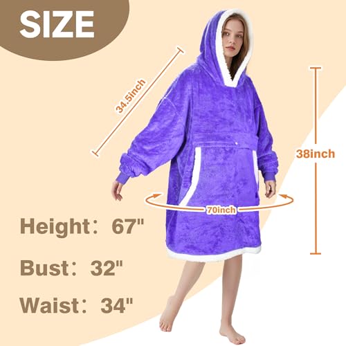 Tirrinia Oversized Sherpa Wearable Blanket Hoodie – Purple — view 6