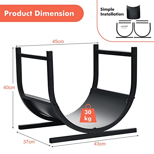 COSTWAY Metal Firewood Log Holder, U-Shaped Firewood Rack with Carrying Holer and Stable Base, Indoor Outdoor Fireplace Wood Storage Shelf for Fireside Patio Garden