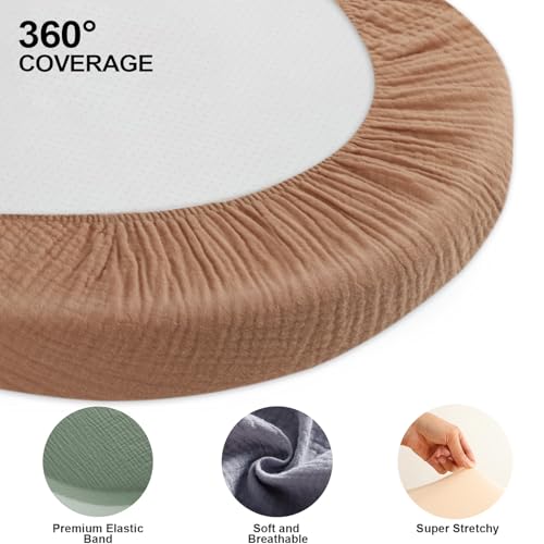 Image of 100% Muslin Baby Bassinet Sheets for Baby Boy Girls,4-Pack Fitted Bassinet Sheets Set Compatible with Halo Bassinest Swivel Sleeper,Baby Delight,Angelbliss,32 inchX16 inch (Beige Solid Color Series)