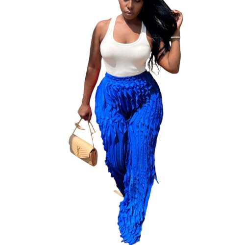 PRIVIMIX Women High Waist Sexy See Through Ruffle Wide Leg Palazzo